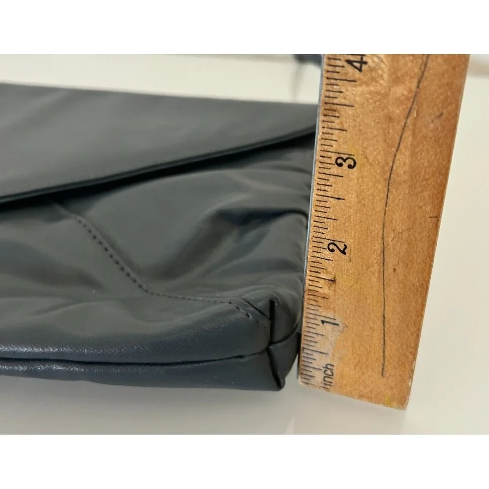 VTG 80s Envelope Crossbody Bag Gray Leather Ruched Mob Wife Quiet Luxury NOS
